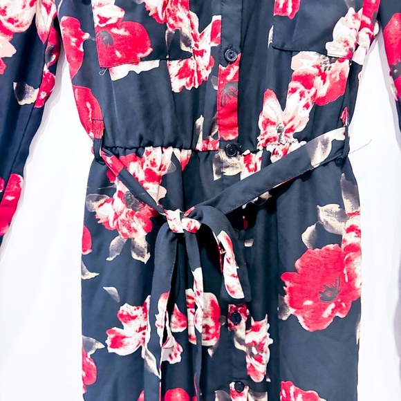 REVAMPED Black floral long-sleeve belted dress women | Medium * - Picture 8 of 9